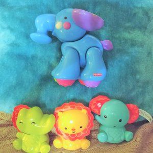 Fisher Price Animal LOT! click clack Elephants Lion Alligator Sensory baby Toys